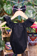 Handmade Mexican Embroidered Floral Baby Onesie – Black
