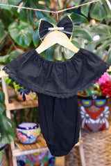 Handmade Mexican Embroidered Sunflower Baby Onesie – Black