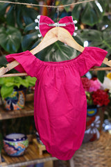 Handmade Mexican Embroidered Floral Baby Onesie – Hot Pink