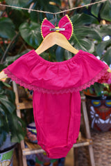 Handmade Mexican Embroidered Sunflower Baby Onesie – Hot Pink
