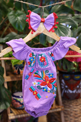 Handmade Mexican Embroidered Floral Baby Onesie – Lavender