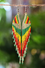 Multicolor cascade fringe seed bead earrings handcrafted in Mexico.