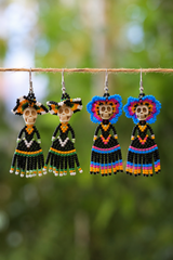 Assorted Catrina seed bead earrings handcrafted in Mexico.