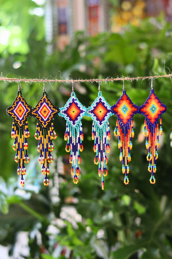Assorted diamond seed bead earrings handcrafted in Mexico.