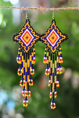 Gold diamond seed bead earrings handcrafted in Mexico.
