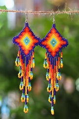 Rainbow diamond seed bead earrings handcrafted in Mexico.