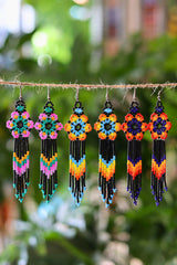 Assorted flower fringe seed bead earrings handcrafted in Mexico.