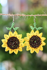 Back view of handmade sunflower beaded earrings