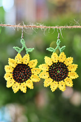 Handmade sunflower beaded earrings from Mexico
