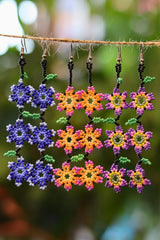 Assorted three flowers seed bead earrings handcrafted in Mexico.