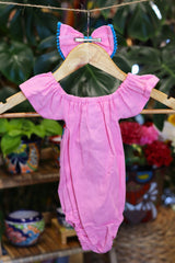 Handmade Mexican Embroidered Floral Baby Onesie – Pink