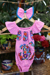 Handmade Mexican Embroidered Floral Baby Onesie – Pink