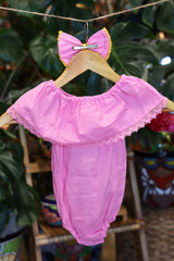 Handmade Mexican Embroidered Sunflower Baby Onesie – Pink