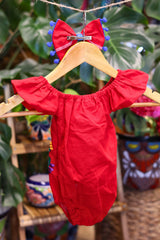 Handmade Mexican Embroidered Floral Baby Onesie – Red