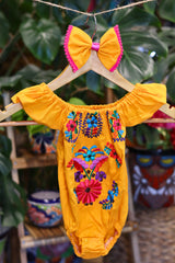 Handmade Mexican Embroidered Floral Baby Onesie – Yellow